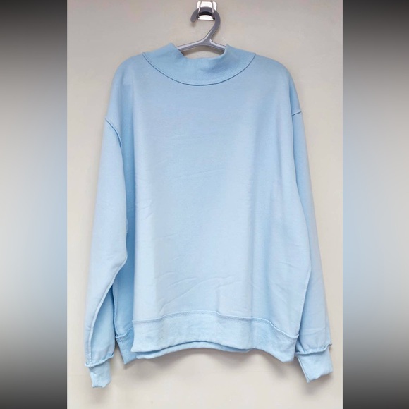 BUCKETLIST Tops - BUCKETLIST Light Blue Solid Reversible Mock Neck Sweatshirt Top